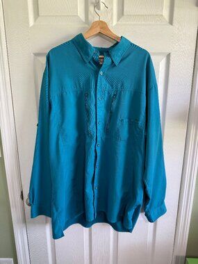 World Wide Sportsman Fishing Turquoise Shirt Button down lightweight Size 2XL